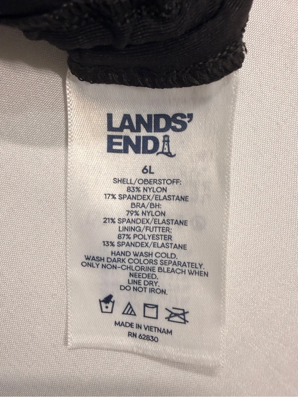 Lands’ End Black Ruched Tankini Swim Top Size 6 Long NWT